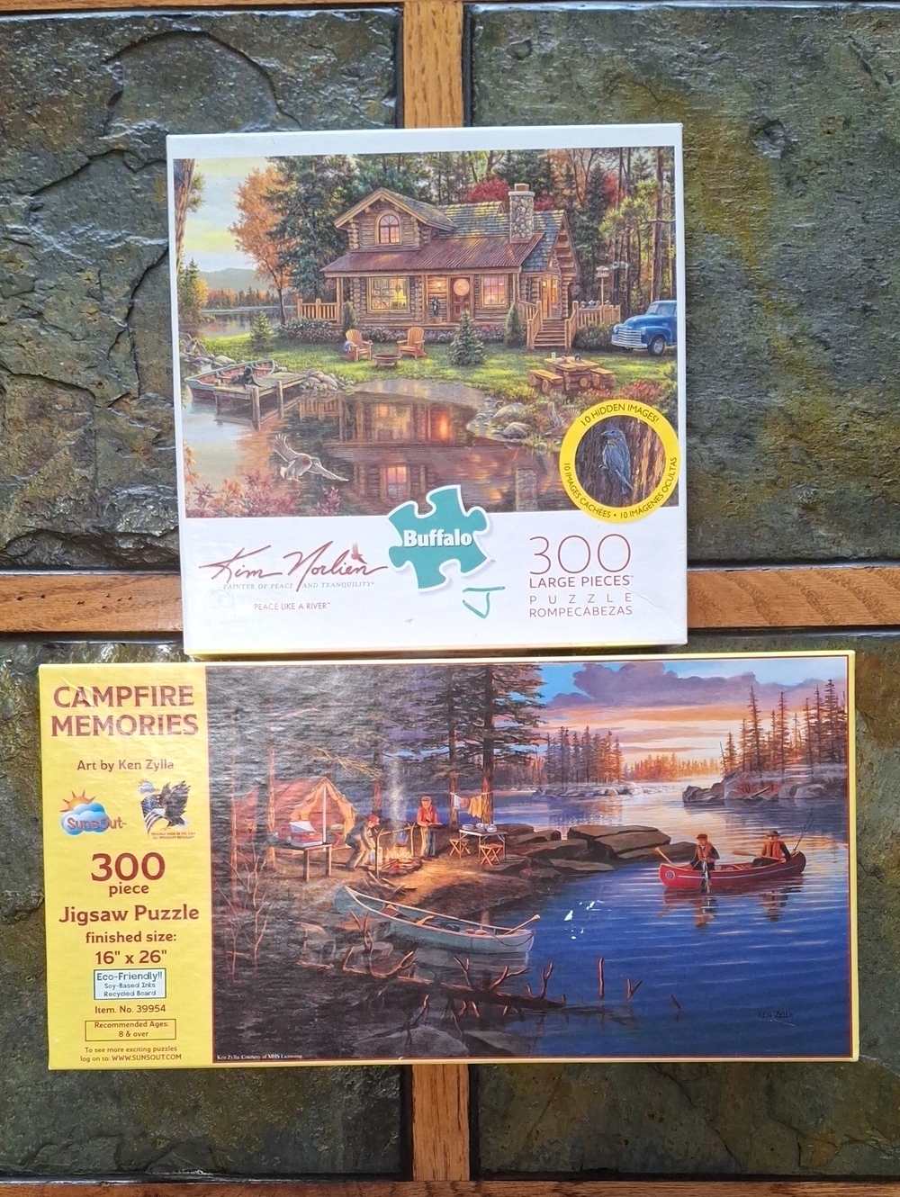 Buffalo & SunsOut 300-Piece Cabin Lake/Campfire Puzzle Bundle